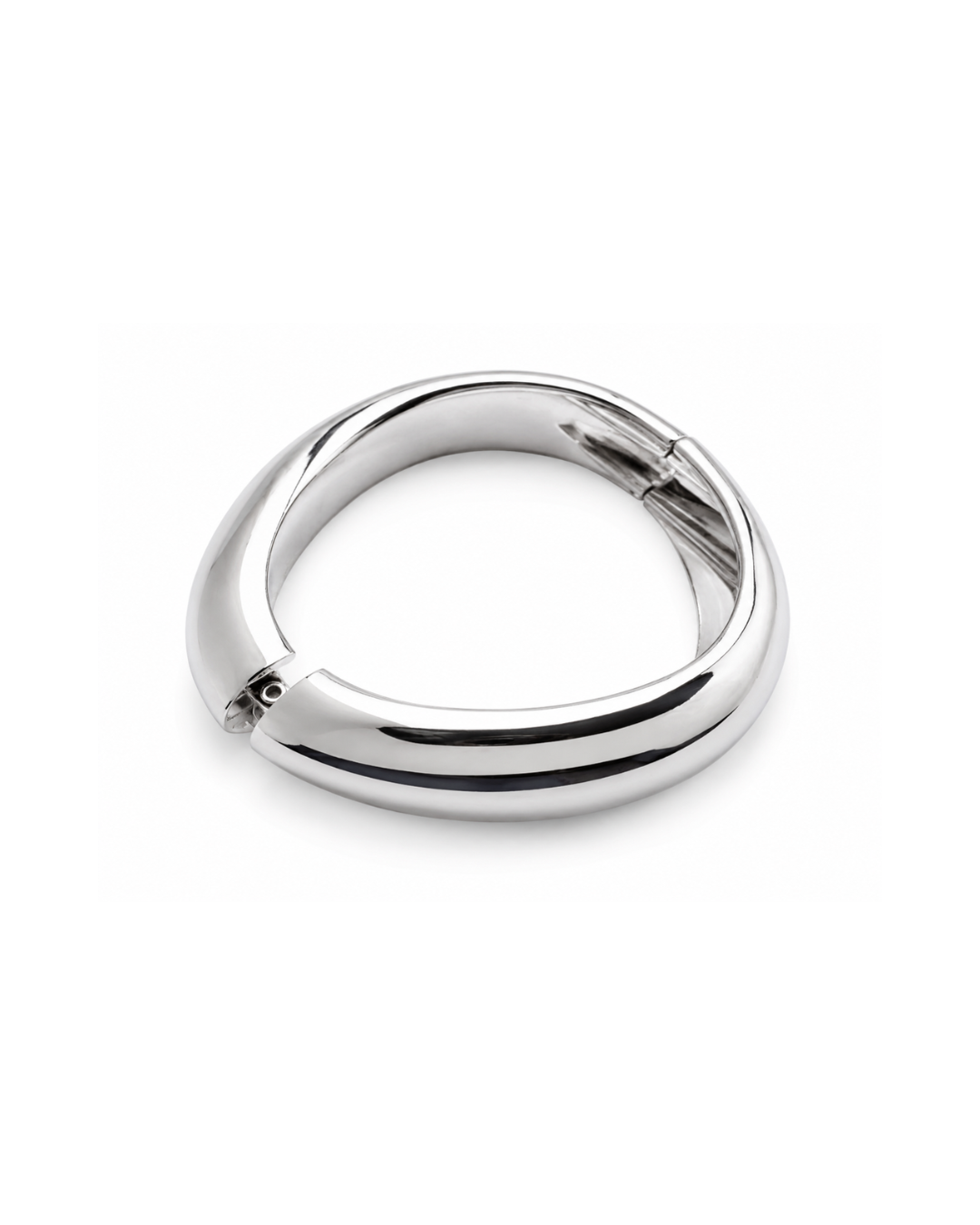 Waterproof silver bracelet on the wrist | A waterproof silver bracelet on a plain background
